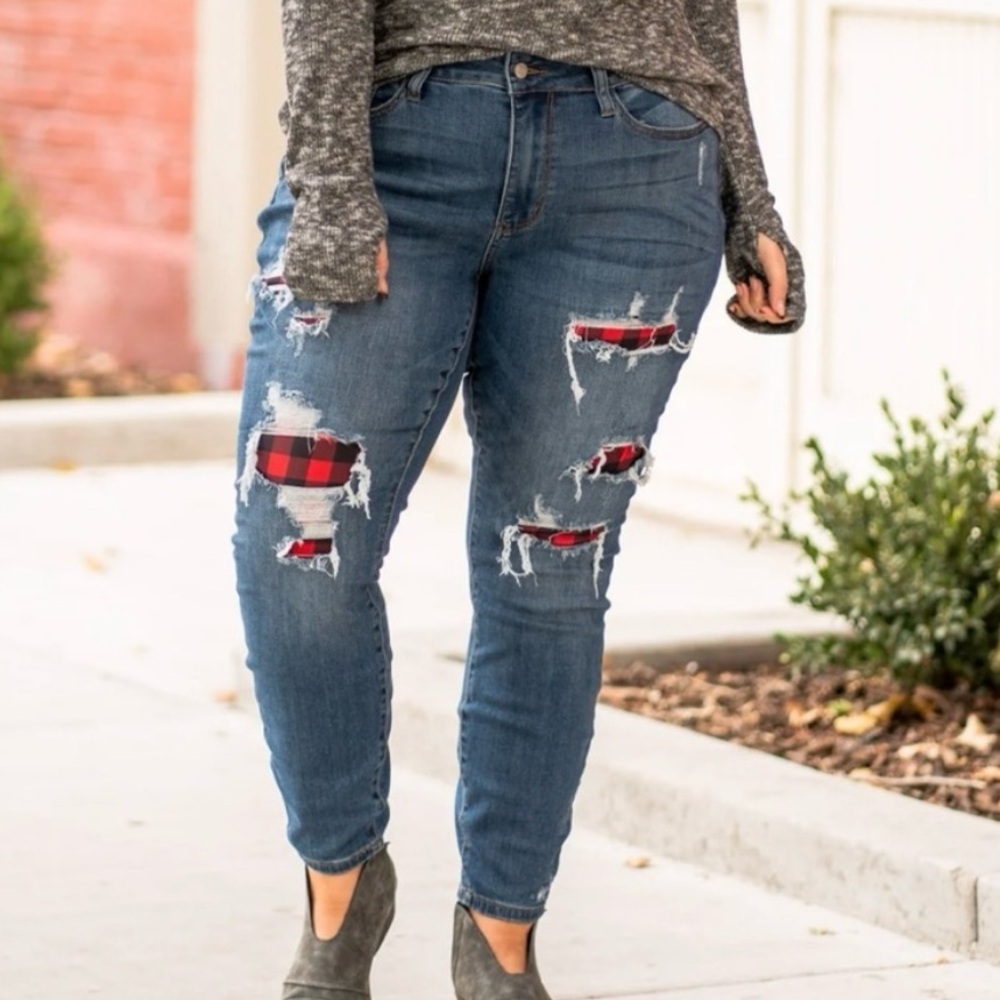 Judy Blue So Buffalo Plaid Patch skinny jeans size 20W F-5